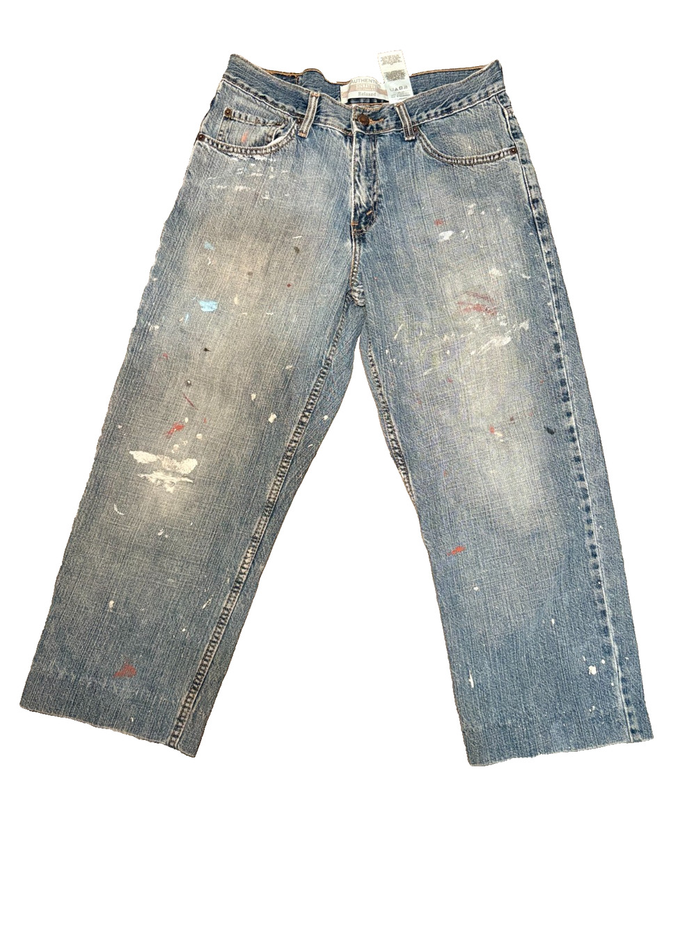 VTG Levi's Strauss Relaxed Fit Cropped Jeans Wide Leg Paint Splatter 30x24